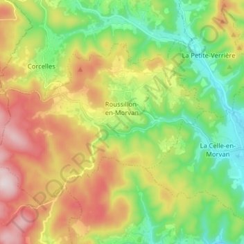 Mappa topografica Roussillon-en-Morvan, altitudine, rilievo