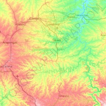 Mappa topografica Londrina, altitudine, rilievo