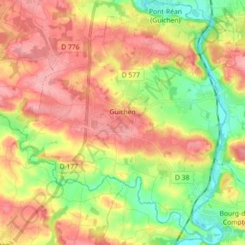Mappa topografica Guichen, altitudine, rilievo