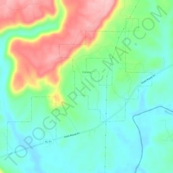 Mappa topografica Colony, altitudine, rilievo