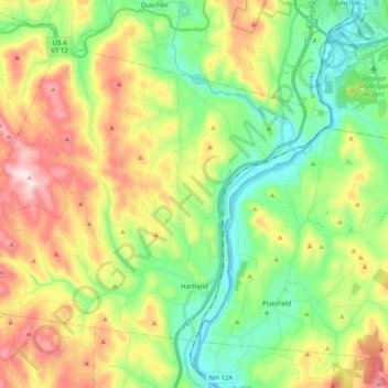 Mappa topografica Hartland, altitudine, rilievo