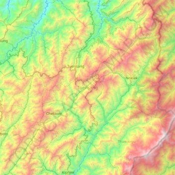 Mappa topografica Tuensang, altitudine, rilievo
