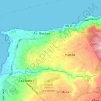 Mappa topografica Aïn Benian, altitudine, rilievo