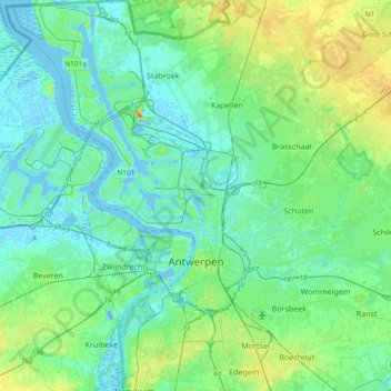 Mappa topografica Anvers, altitudine, rilievo