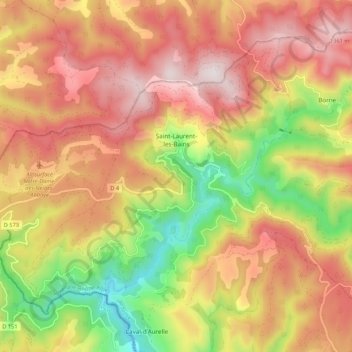 Mappa topografica Saint-Laurent-les-Bains, altitudine, rilievo