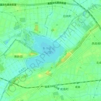 Mappa topografica 多々良沼, altitudine, rilievo