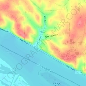 Mappa topografica Elsah, altitudine, rilievo
