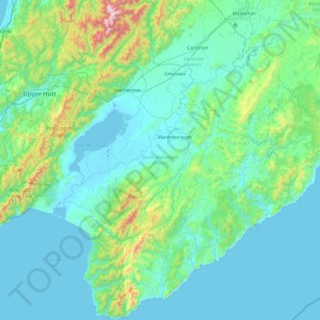 Mappa topografica South Wairarapa District, altitudine, rilievo
