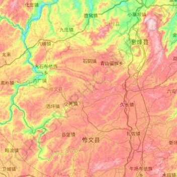 Mappa topografica 修文县, altitudine, rilievo