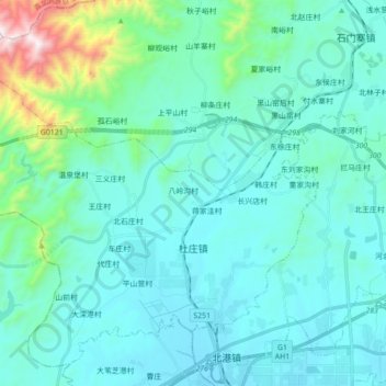 Mappa topografica 杜庄镇, altitudine, rilievo