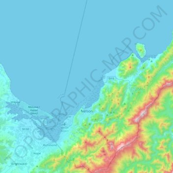Mappa topografica Nelson, altitudine, rilievo