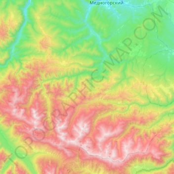 Mappa topografica Урупское сельское поселение, altitudine, rilievo