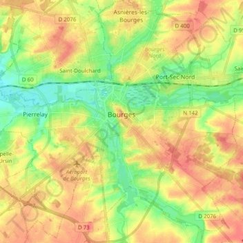 Mappa topografica Bourges, altitudine, rilievo