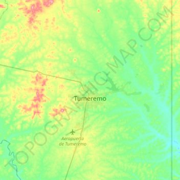 Mappa topografica Tumeremo, altitudine, rilievo