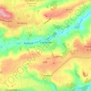 Mappa topografica Camerton, altitudine, rilievo