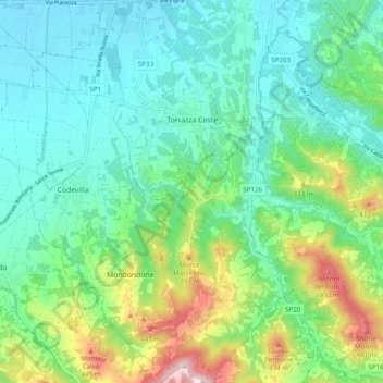 Mappa topografica Torrazza Coste, altitudine, rilievo