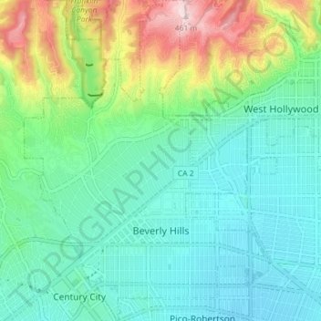 Mappa topografica Beverly Hills, altitudine, rilievo