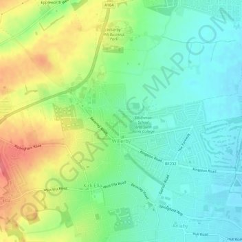 Mappa topografica Willerby, altitudine, rilievo