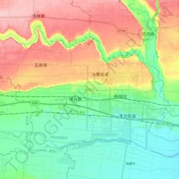 Mappa topografica 杨陵区, altitudine, rilievo