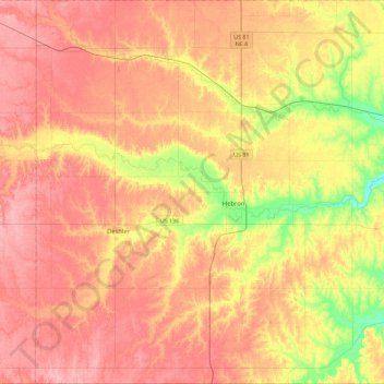Mappa topografica Thayer County, altitudine, rilievo