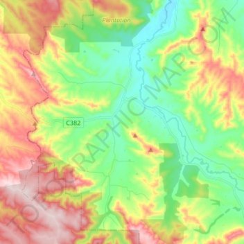 Mappa topografica Strath Creek, altitudine, rilievo