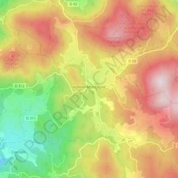 Mappa topografica Vollore-Montagne, altitudine, rilievo
