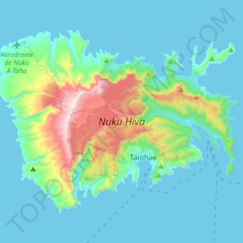 Mappa topografica Nuku Hiva, altitudine, rilievo