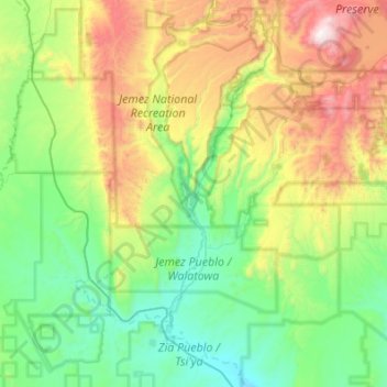Mappa topografica Jemez Pueblo, altitudine, rilievo