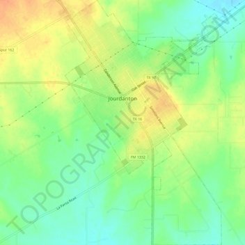 Mappa topografica Jourdanton, altitudine, rilievo