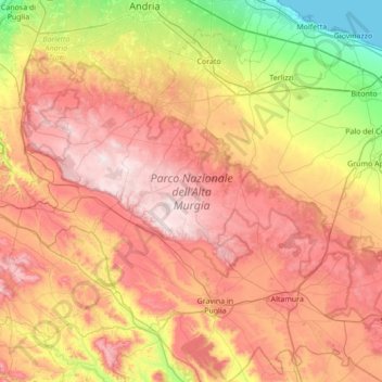 Mappa topografica Parco Nazionale dell'Alta Murgia, altitudine, rilievo