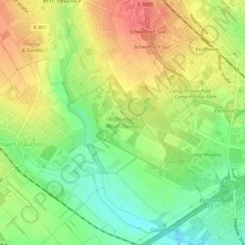 Mappa topografica Arboretum Main-Taunus, altitudine, rilievo