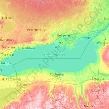 Mappa topografica Lake Ontario, altitudine, rilievo