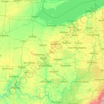 Mappa topografica Ohio, altitudine, rilievo