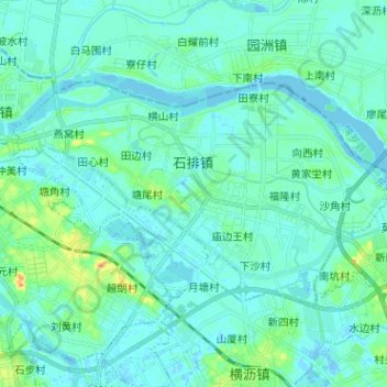 Mappa topografica 石排镇, altitudine, rilievo
