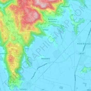 Mappa topografica Villaga, altitudine, rilievo