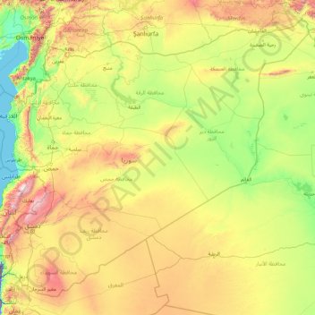 Mappa topografica Syria, altitudine, rilievo
