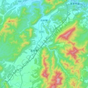 Mappa topografica 孙村镇, altitudine, rilievo