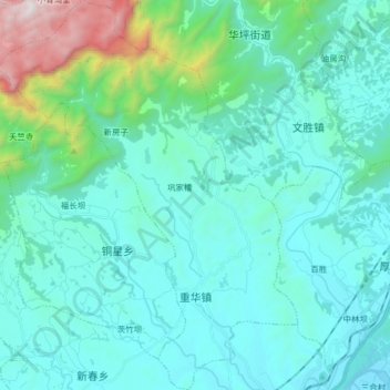 Mappa topografica 重华镇, altitudine, rilievo
