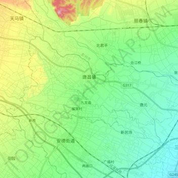 Mappa topografica 唐昌镇, altitudine, rilievo
