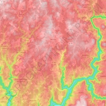 Mappa topografica Neuvic, altitudine, rilievo