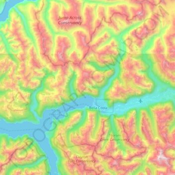 Mappa topografica Area E (West Bella Coola/Clayton Falls/Tallheo), altitudine, rilievo