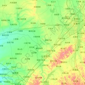 Mappa topografica 公主岭市, altitudine, rilievo