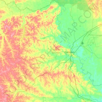 Mappa topografica Ouachita County, altitudine, rilievo