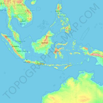 Mappa topografica Indonesië, altitudine, rilievo