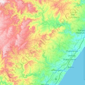 Mappa topografica Ndwedwe Local Municipality, altitudine, rilievo