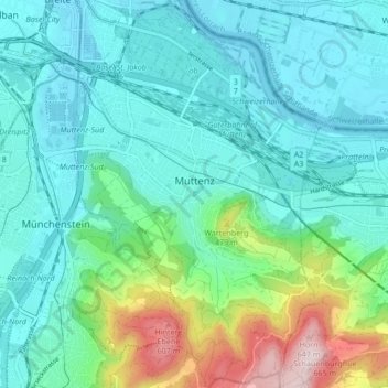 Mappa topografica Muttenz, altitudine, rilievo
