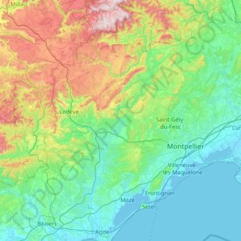 Mappa topografica L'Hérault, altitudine, rilievo