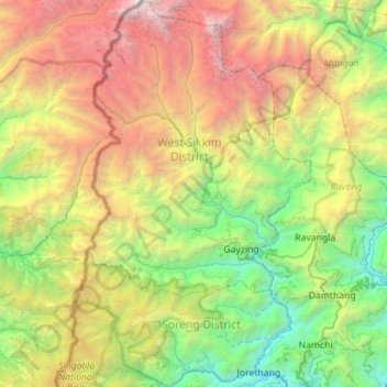 Mappa topografica West Sikkim District, altitudine, rilievo