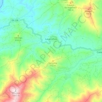 Mappa topografica Lavacolhos, altitudine, rilievo