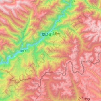 Mappa topografica 墨脱镇, altitudine, rilievo